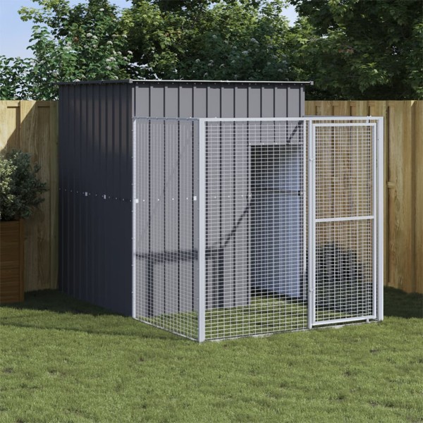 Caseta perros con corral acero galvanizado gris 165x251x181 cm Caseta perros con corral acero galvanizado gris 165x251x181 cm