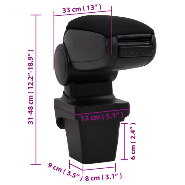 Reposabrazos para coche ABS negro 13x33x(31-48) cm Reposabrazos para coche ABS negro 13x33x(31-48) cm