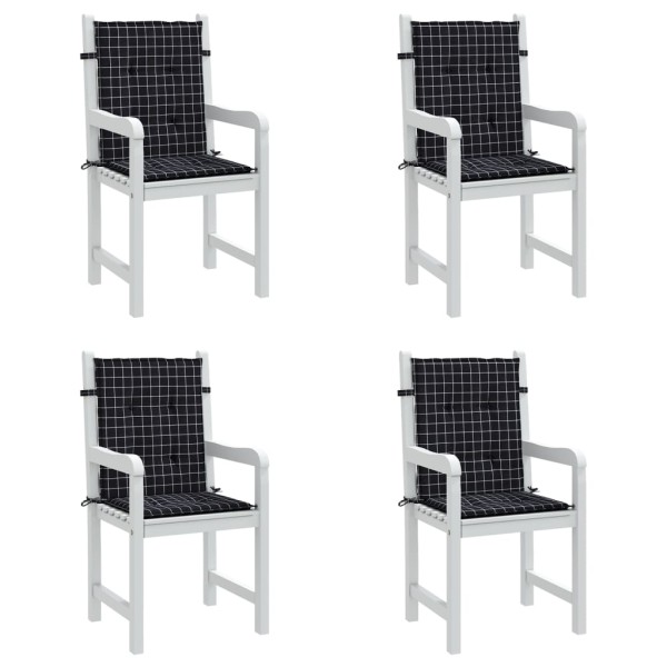 Cojines para silla con respaldo bajo 4 uds tela a cuadros negro Cojines para silla con respaldo bajo 4 uds tela a cuadros negro