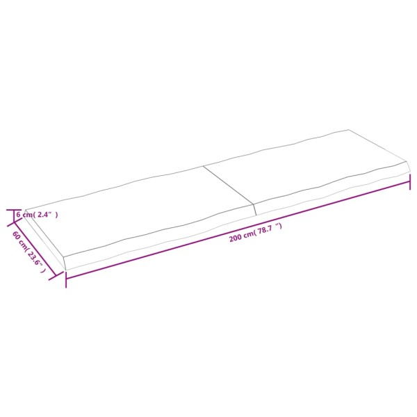 Tablero de mesa madera maciza borde natural 200x60x(2-6) cm Tablero de mesa madera maciza borde natural 200x60x(2-6) cm