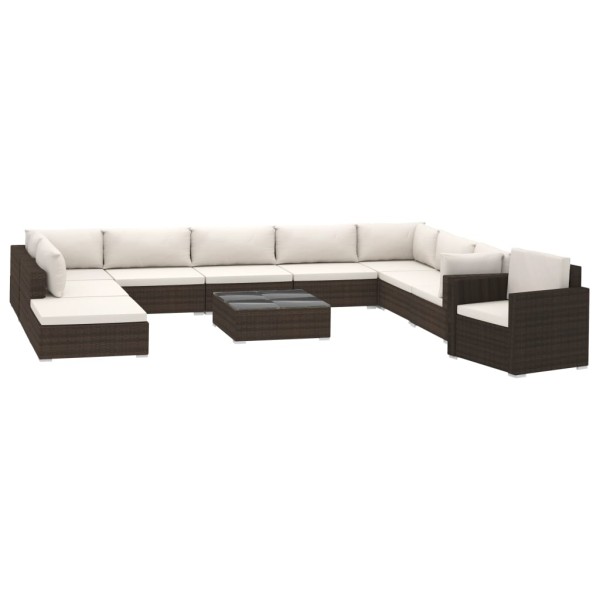 Set muebles de jardín 11 piezas con cojines ratán sintético