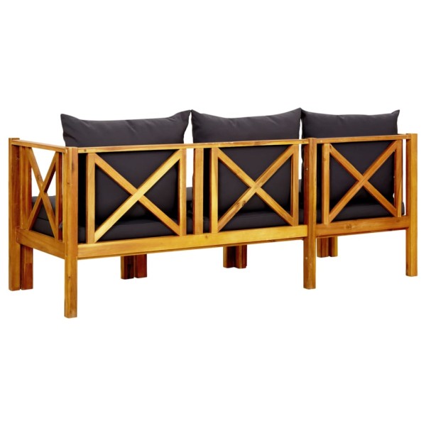 Banco jardín 3 plazas con cojines madera maciza acacia 179 cm Banco jardín 3 plazas con cojines madera maciza acacia 179 cm