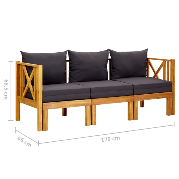 Banco jardín 3 plazas con cojines madera maciza acacia 179 cm Banco jardín 3 plazas con cojines madera maciza acacia 179 cm