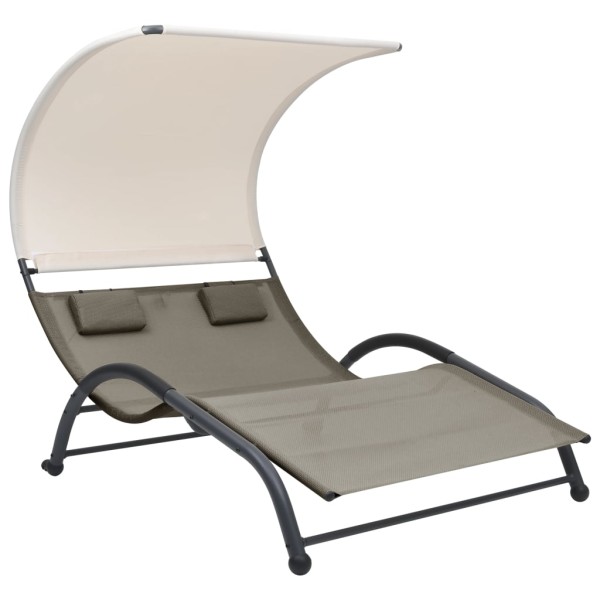 Tumbona doble con toldo textilene gris taupe Tumbona doble con toldo textilene gris taupe