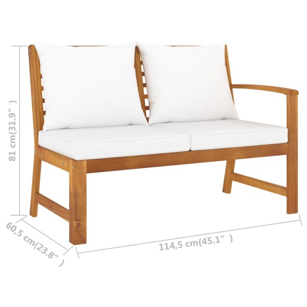 Banco de jardín madera de acacia y cojines color crema 114,5 cm Banco de jardín madera de acacia y cojines color crema 114,5 cm