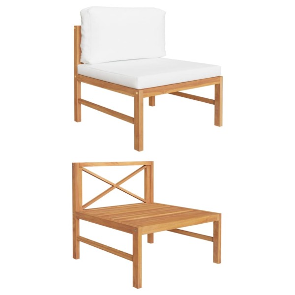 Sofá central de madera maciza de teca con cojines crema Sofá central de madera maciza de teca con cojines crema