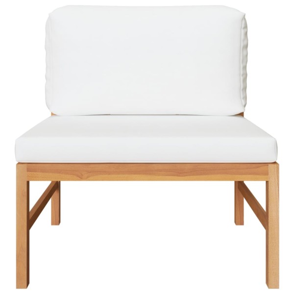 Sofá central de madera maciza de teca con cojines crema Sofá central de madera maciza de teca con cojines crema