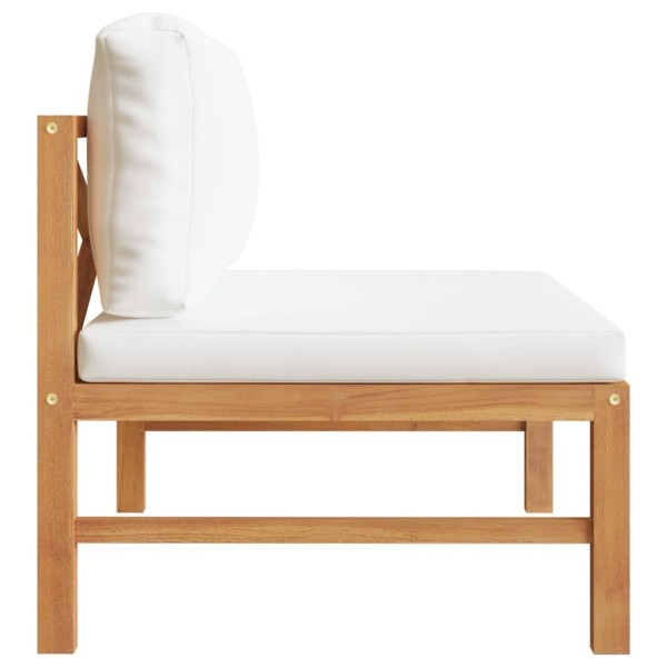 Sofá central de madera maciza de teca con cojines crema Sofá central de madera maciza de teca con cojines crema