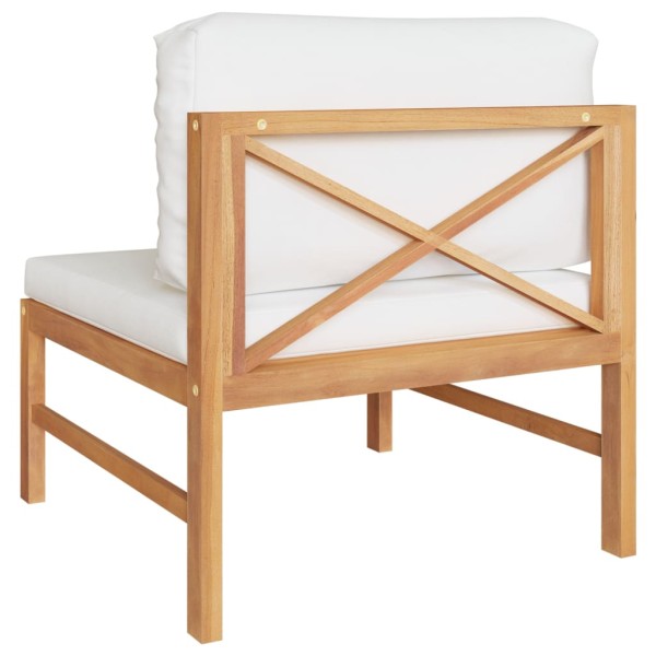 Sofá central de madera maciza de teca con cojines crema Sofá central de madera maciza de teca con cojines crema
