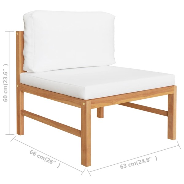 Sofá central de madera maciza de teca con cojines crema Sofá central de madera maciza de teca con cojines crema