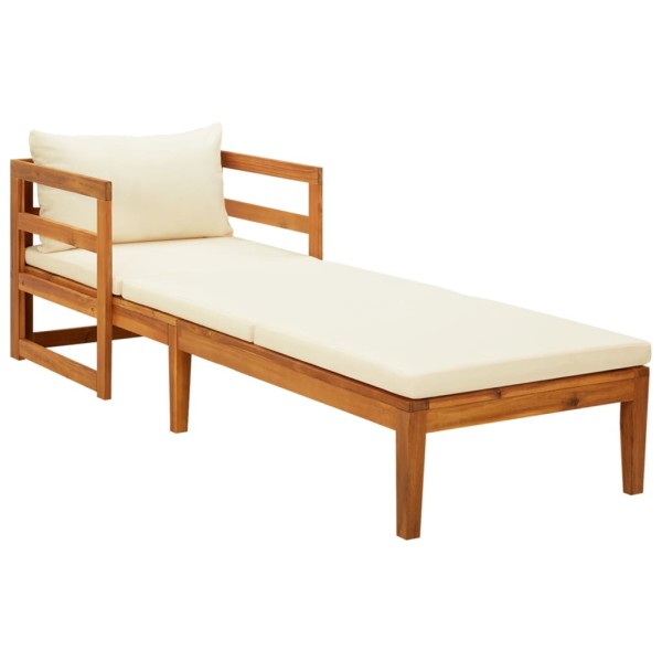 Tumbona con cojines crema madera maciza de acacia Tumbona con cojines crema madera maciza de acacia