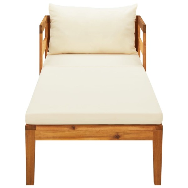 Tumbona con cojines crema madera maciza de acacia Tumbona con cojines crema madera maciza de acacia