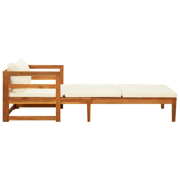 Tumbona con cojines crema madera maciza de acacia Tumbona con cojines crema madera maciza de acacia