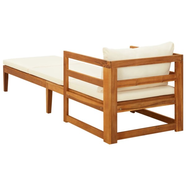 Tumbona con cojines crema madera maciza de acacia Tumbona con cojines crema madera maciza de acacia