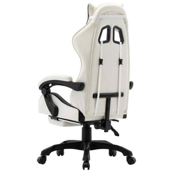 Silla gaming con reposapiés cuero sintético negro y blanco Silla gaming con reposapiés cuero sintético negro y blanco