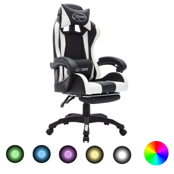 Silla gaming con luces LED RGB cuero sintético blanco y negro Silla gaming con luces LED RGB cuero sintético blanco y negro