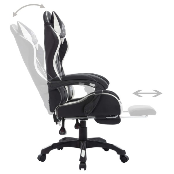 Silla gaming con luces LED RGB cuero sintético blanco y negro Silla gaming con luces LED RGB cuero sintético blanco y negro
