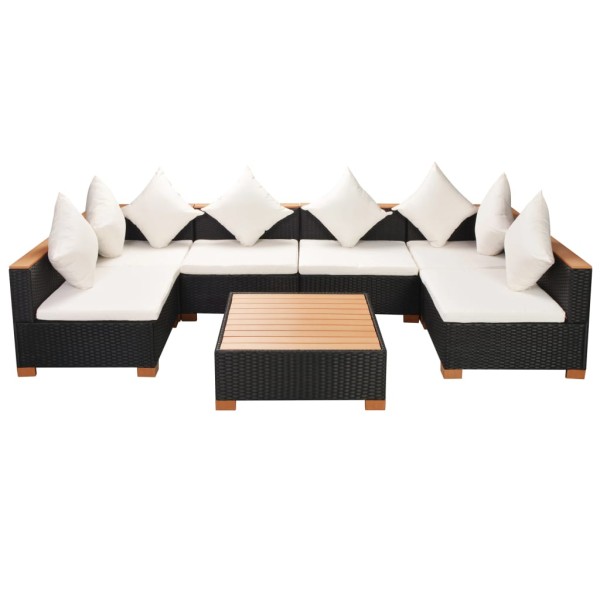 Muebles de jardín y cojines 7 piezas ratán sintético negro Muebles de jardín y cojines 7 piezas ratán sintético negro