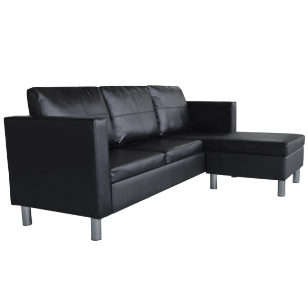Sofá modular de 3 plazas de cuero artificial negro Sofá modular de 3 plazas de cuero artificial negro