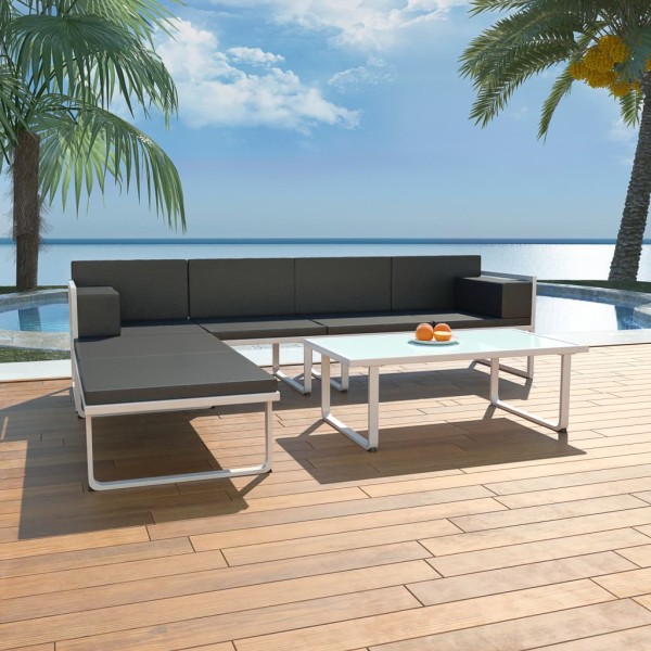 Set de muebles de jardín 4 piezas y cojines aluminio negro Set de muebles de jardín 4 piezas y cojines aluminio negro
