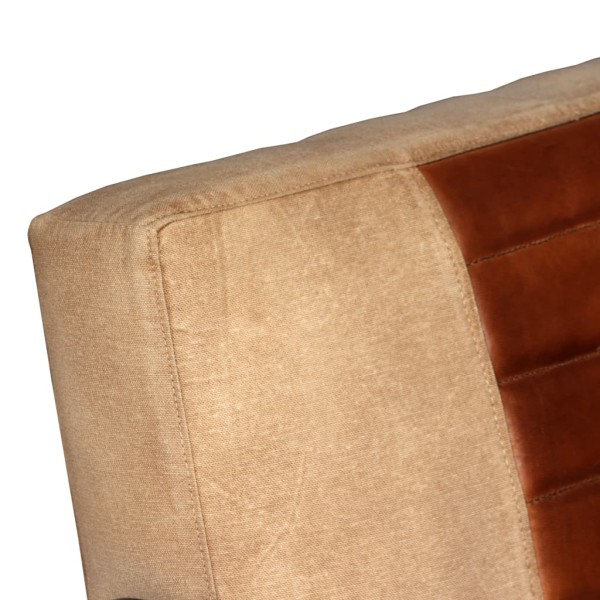 Sillón de cuero auténtico y lona marrón Sillón de cuero auténtico y lona marrón