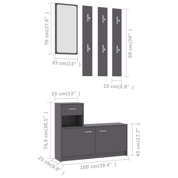 Mueble de entrada madera contrachapada gris 100x25x76,5 cm Mueble de entrada madera contrachapada gris 100x25x76,5 cm