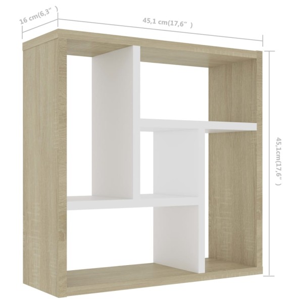 Estantería de pared contrachapada blanco roble 45,1x16x45,1 cm Estantería de pared contrachapada blanco roble 45,1x16x45,1 cm