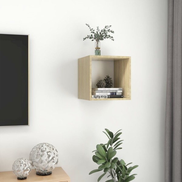 Armario de pared madera contrachapada blanco y roble 37x37x37cm Armario de pared madera contrachapada blanco y roble 37x37x37cm