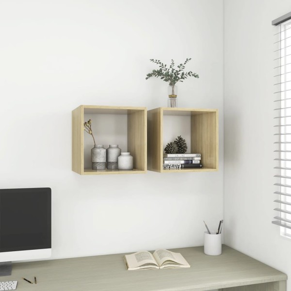 Armario de pared madera contrachapada blanco y roble 37x37x37cm Armario de pared madera contrachapada blanco y roble 37x37x37cm