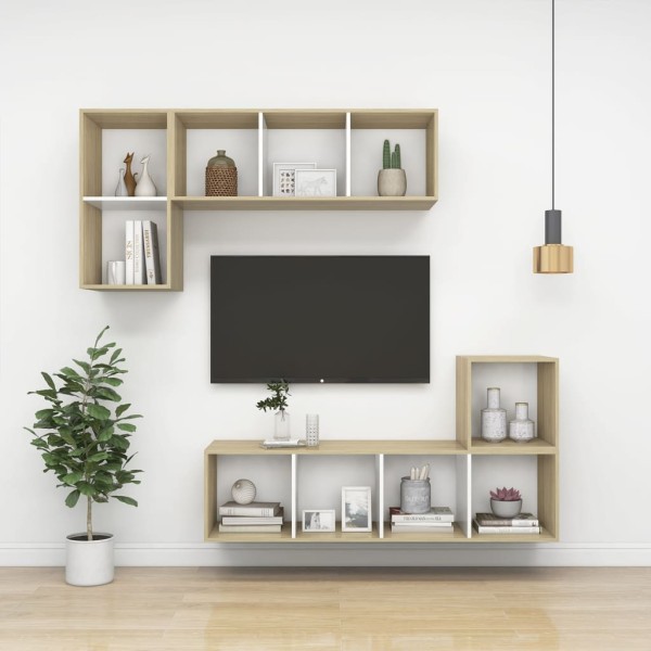 Armario de pared madera contrachapada blanco y roble 37x37x37cm Armario de pared madera contrachapada blanco y roble 37x37x37cm