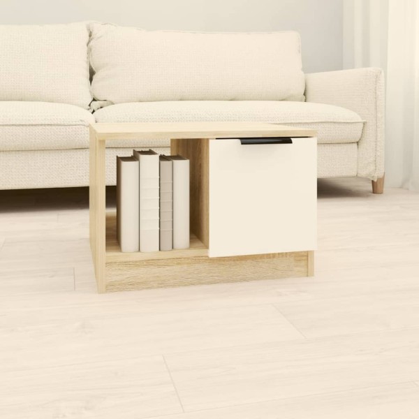 Mesa de centro madera contrachapada blanco y roble 50x50x36 cm