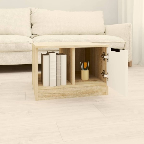 Mesa de centro madera contrachapada blanco y roble 50x50x36 cm