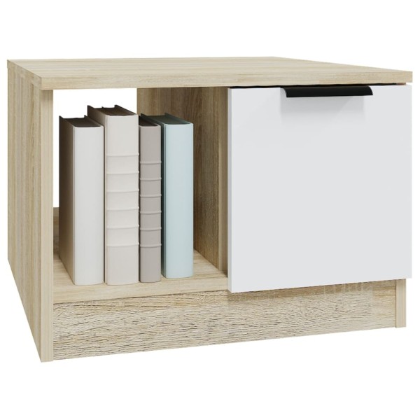 Mesa de centro madera contrachapada blanco y roble 50x50x36 cm