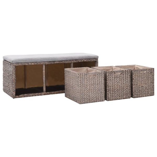 Banco con 3 cestas hierba marina 105x40x42 cm gris Banco con 3 cestas hierba marina 105x40x42 cm gris