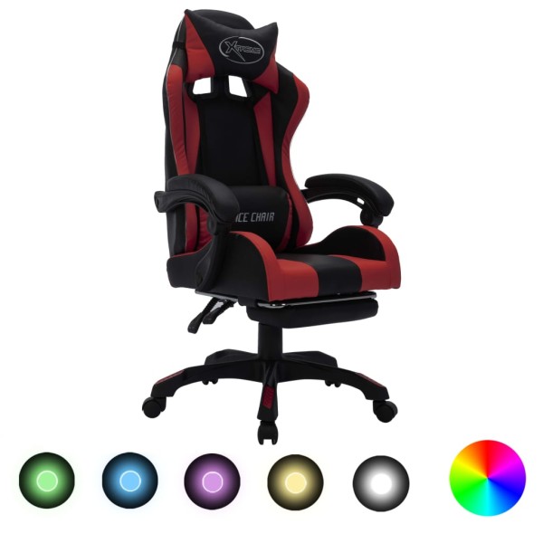 Silla gaming luces LED RGB cuero sintético color vino y negro Silla gaming luces LED RGB cuero sintético color vino y negro