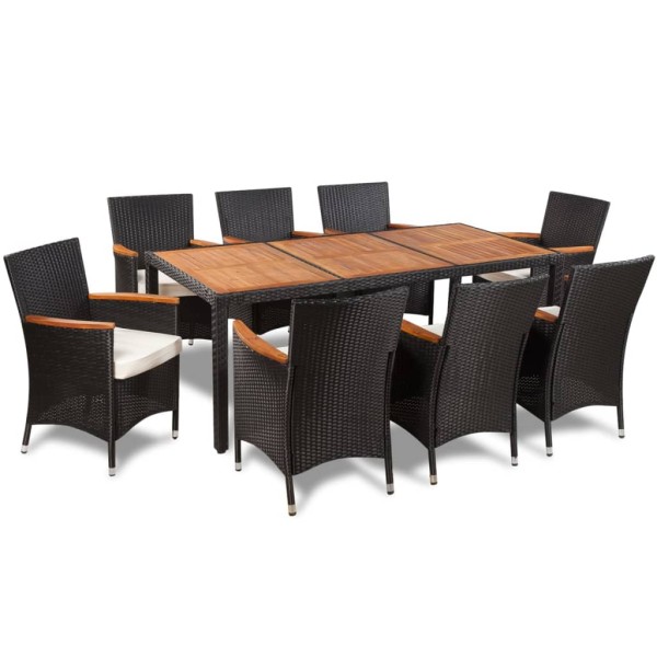Set de comedor de jardín 9 piezas y cojines ratán sintético Set de comedor de jardín 9 piezas y cojines ratán sintético