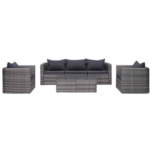 Set de muebles de jardín y cojines 6 pzas ratán sintético gris Set de muebles de jardín y cojines 6 pzas ratán sintético gris