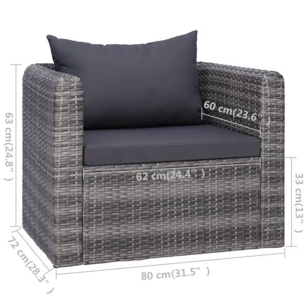 Set de muebles de jardín y cojines 6 pzas ratán sintético gris Set de muebles de jardín y cojines 6 pzas ratán sintético gris