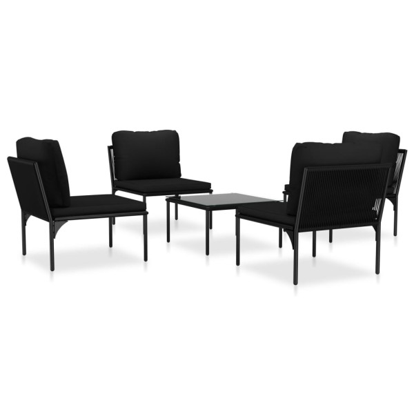 Juego de muebles de jardín 5 piezas con cojines PVC negro