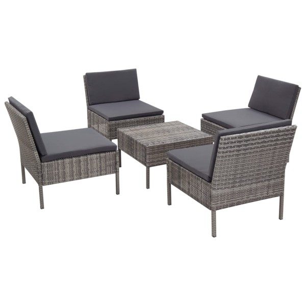 Set de sofás de jardín con cojines 5 pzas ratán sintético gris Set de sofás de jardín con cojines 5 pzas ratán sintético gris
