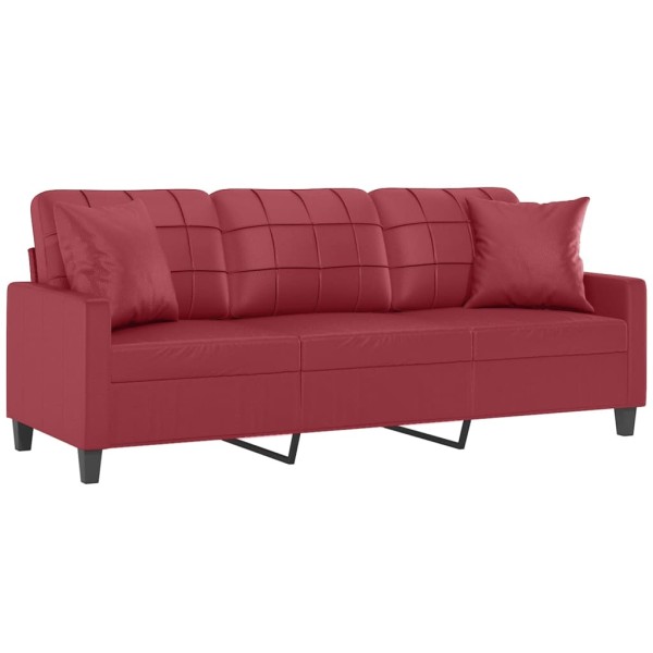 Sofá de 3 plazas con cojines cuero sintético rojo tinto 180 cm Sofá de 3 plazas con cojines cuero sintético rojo tinto 180 cm