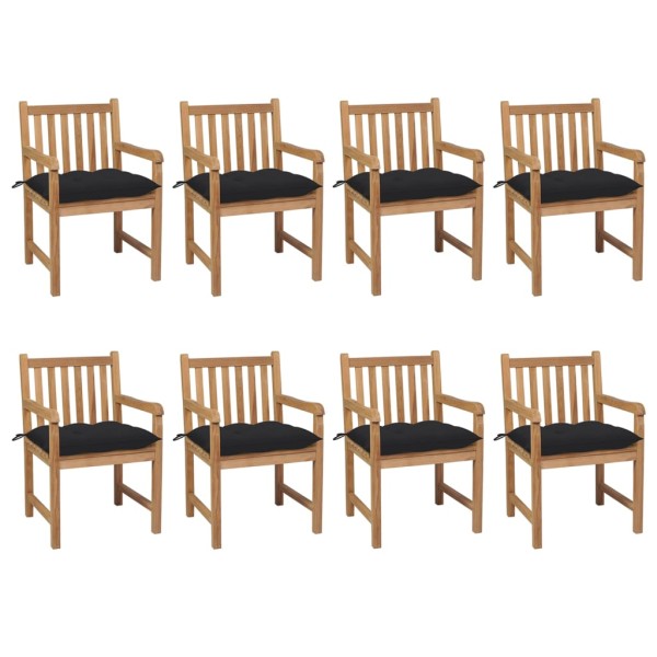 Sillas de jardín 8 uds madera maciza de teca cojines negro Sillas de jardín 8 uds madera maciza de teca cojines negro