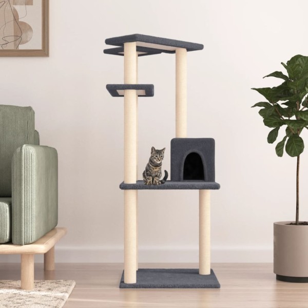 Rascador para gatos con postes de sisal gris oscuro 123 cm Rascador para gatos con postes de sisal gris oscuro 123 cm