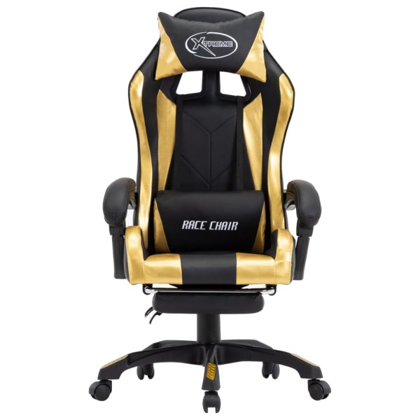 Silla gaming con reposapiés cuero sintético negro y dorado Silla gaming con reposapiés cuero sintético negro y dorado