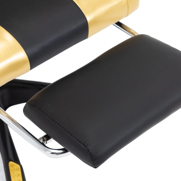 Silla gaming con reposapiés cuero sintético negro y dorado Silla gaming con reposapiés cuero sintético negro y dorado