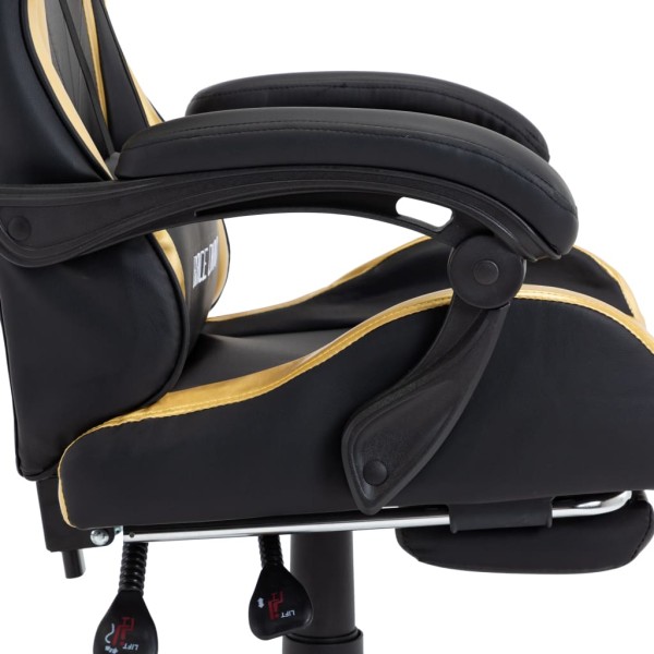 Silla gaming con reposapiés cuero sintético negro y dorado Silla gaming con reposapiés cuero sintético negro y dorado