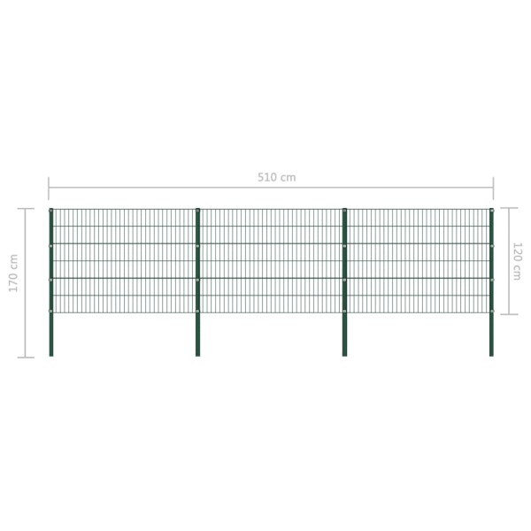 Panel de valla con postes de hierro verde 5,1x1,2 m Panel de valla con postes de hierro verde 5,1x1,2 m