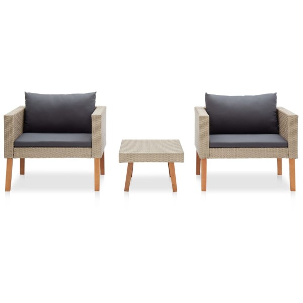 Set de muebles de jardín 3 pzas y cojines ratán sintético beige Set de muebles de jardín 3 pzas y cojines ratán sintético beige