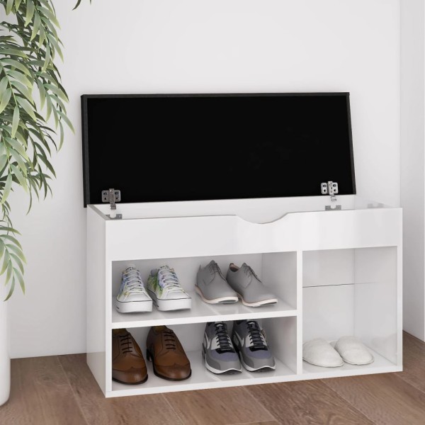 Banco zapatero con cojín madera de ingeniería blanco brillo Banco zapatero con cojín madera de ingeniería blanco brillo