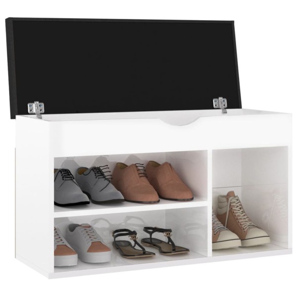 Banco zapatero con cojín madera de ingeniería blanco brillo Banco zapatero con cojín madera de ingeniería blanco brillo